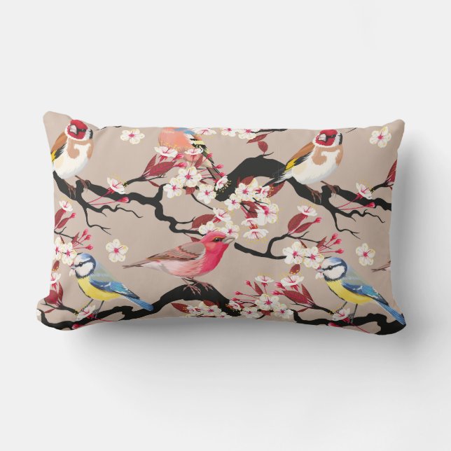 Söt Birds Mönster Lumbar Pillow Lumbarkudde (Framsida)