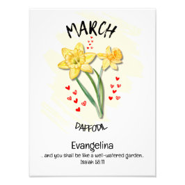 Söt Birth Month Flower Daffodil MARCH Christian Fototryck
