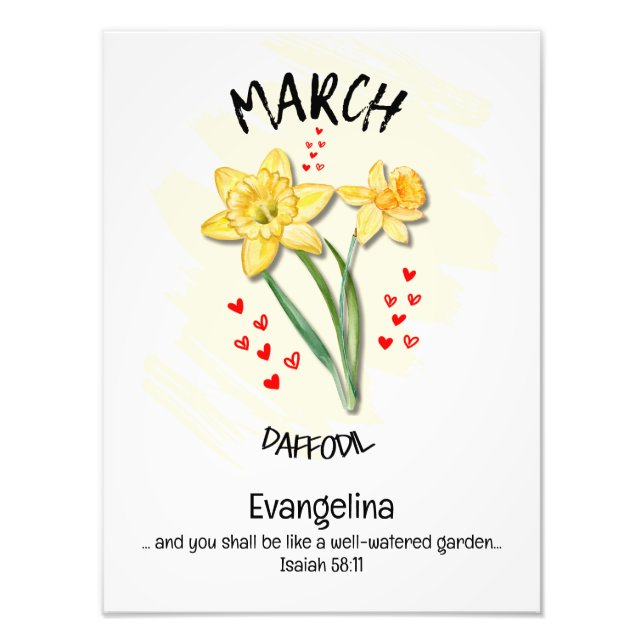 Söt Birth Month Flower Daffodil MARCH Christian Fototryck (Framsidan)