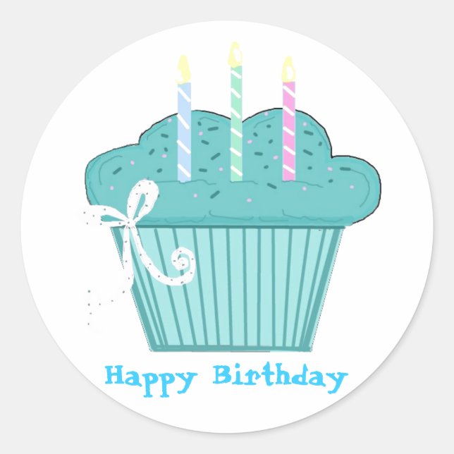 Söt Birthday Cupaka Runt Klistermärke (Framsida)