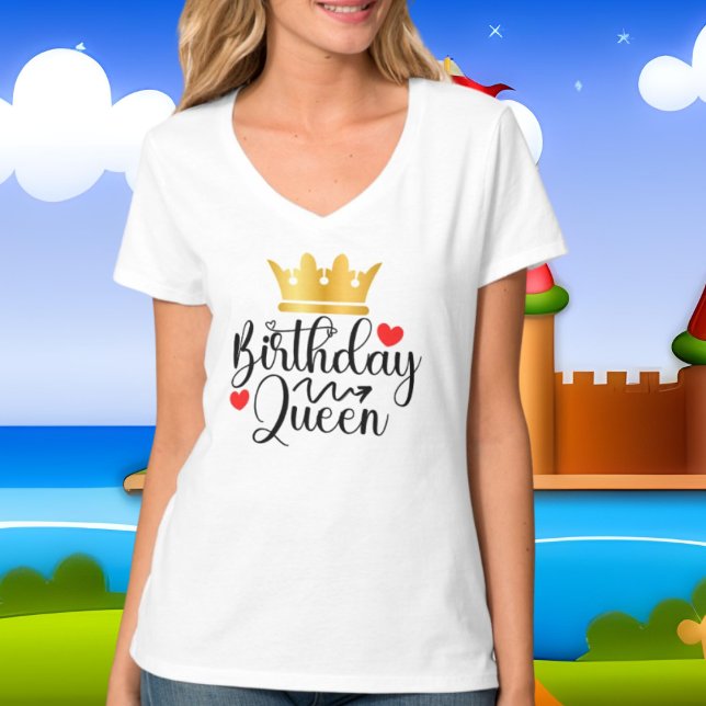Söt Birthday Queen ord art T Shirt (Skapare uppladdad)