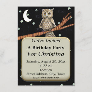 Söt Birthday Uggla Blue Necklace Stars Måne Inbjudningar