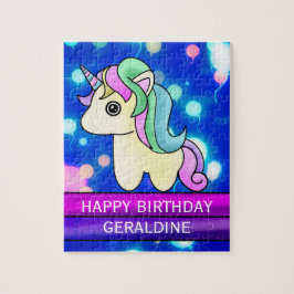Söt Birthday Unicorn med Glowing Balloons Pussel