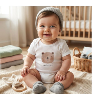 Söt Björn Baby Bodysuit | Minimalistisk Skogsdesig T Shirt