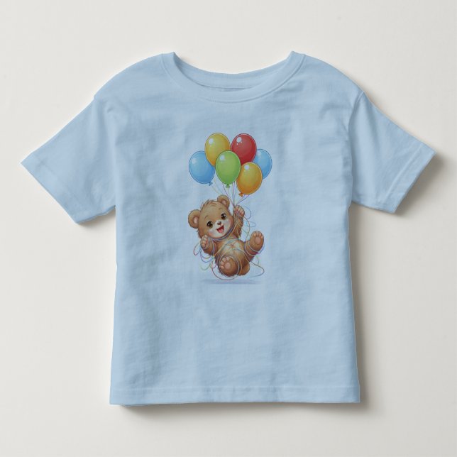 Söt björn ballong födelsedagsbarn t-shirt (Framsida)