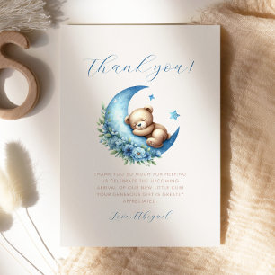 Söt Björn Blå Måne Baby Shower Tacksamhetskort Inbjudningar