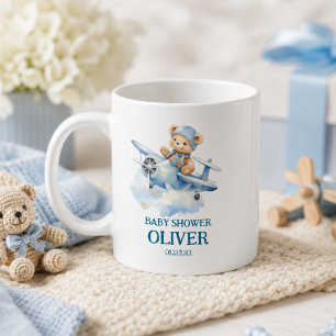 Söt Björn Blå Plan Tid Flyger Ett 1-års Födelsedag Kaffemugg