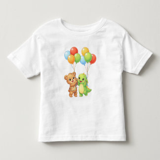 Söt Björn & Dino Ballong Småbarn Födelsedags T-Shi T Shirt