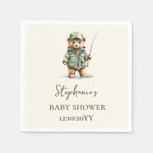 Söt Björn Fiskare är På Väg Baby Shower Pappersservett