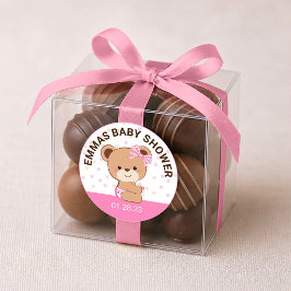 Söt björn för baby shower-dekal (rosa) runt klistermärke