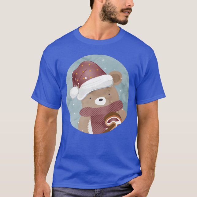 Söt björn för julklappar med julhattretro t shirt (Framsida)