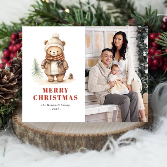 Söt björn God Jul Foto Holiday Julkort Helg Vykort (Skapare uppladdad)