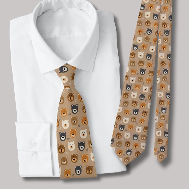 Söt björn huvud illustration slips (Cute bear head animal tie)