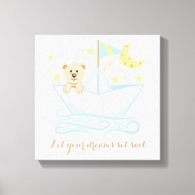 Söt björn i Pappra Boat Nursery Canvastryck (Framsida)