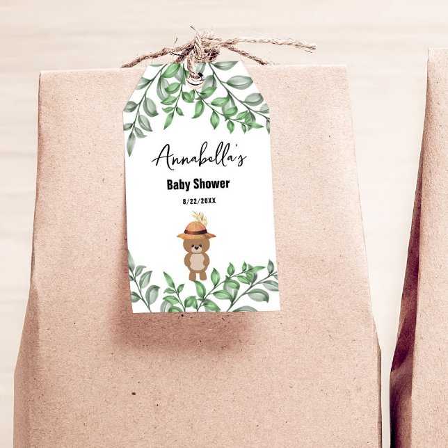 Söt björn i skogen baby shower  presentetikett (Skapare uppladdad)