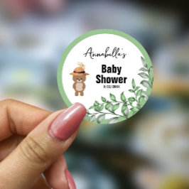 Söt björn i skogen Baby Shower Runt Klistermärke