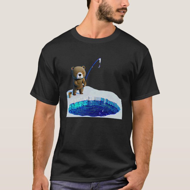 Söt björn isfiske t shirt (Framsida)