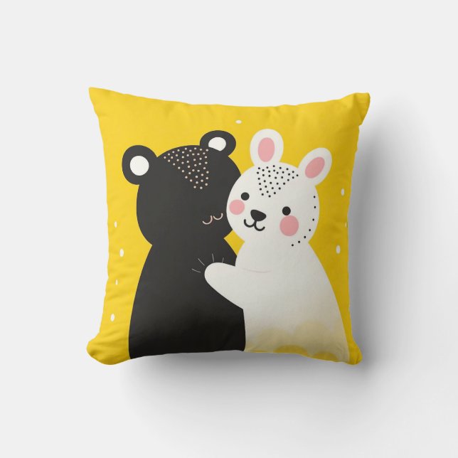 🧸🐰 Söt Björn & Kanin Vänskaps Mysig Dekorationsp Kudde (Framsida)