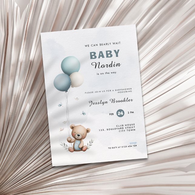 Söt björn knappt kan vänta baby shower inbjudan (Bear themed baby shower invitation)
