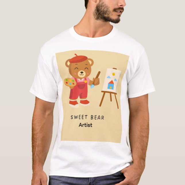 Söt björn konstnär  t shirt (Framsida)