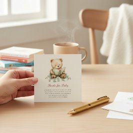 Söt björn läser bok Baby Shower Bok Begäran Tilläggskort
