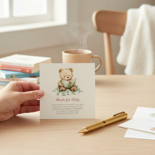 Söt björn läser bok Baby Shower Bok Begäran Tilläggskort