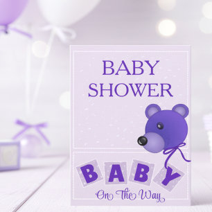 Söt björn lila blå baby shower inbjudan
