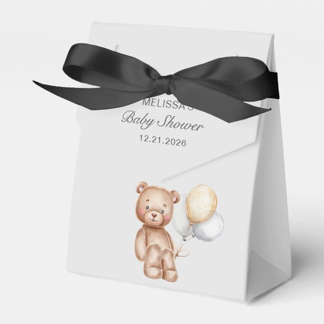 Söt björn med ballonger baby shower presentaskar (Framsidan Sidan)