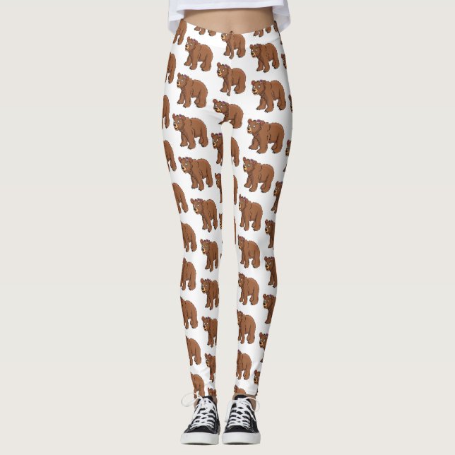 Söt björn med blomma serieillustration  leggings (Framsida)