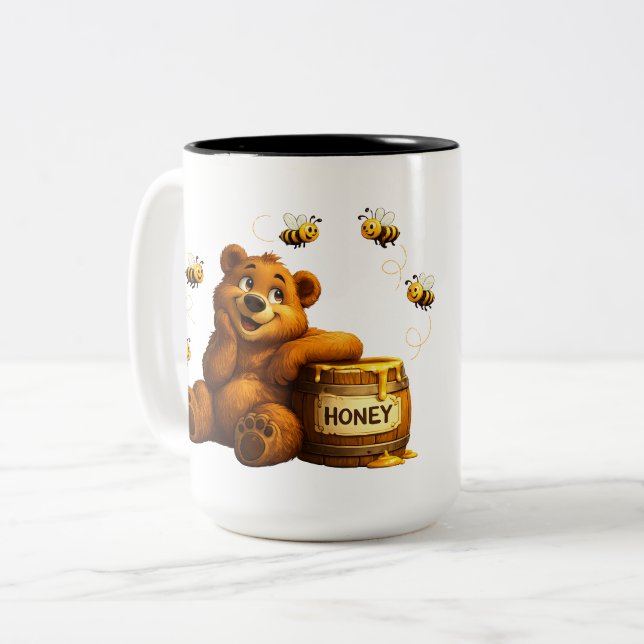 Söt björn med honung & glada bin Två-Tonad mugg (Framsida vänster)