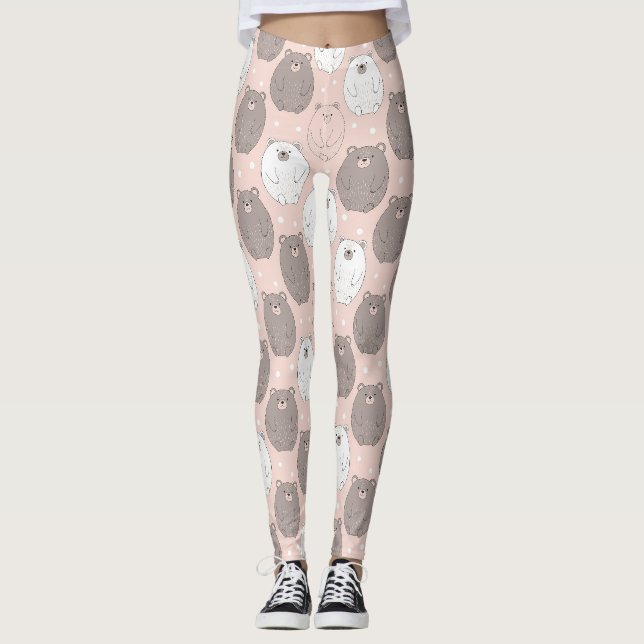 Söt björn - Mjuk Pastell Skog (2) Leggings (Framsida)