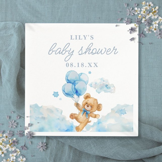 Söt Björn Nästan Blå Pojke Bebis Shower Pappersservett (Cute Bearly Wait Blue Boy Baby Shower Napkins)