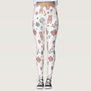Söt björn och hjärtan -- Pastellfärgad barnkammare Leggings