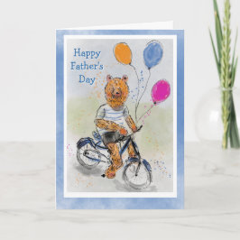 Söt björn på cykel med ballonger Fars dag Kort