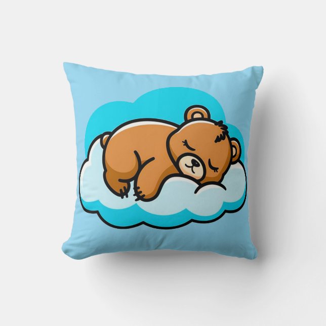 ☁️🐻 Söt Björn på Moln Mysig Dekoration Present ✨ Kudde (Framsida)