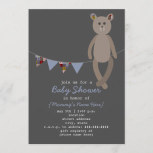 Söt björn & Plaid Bunting Baby Shower Inbjudan