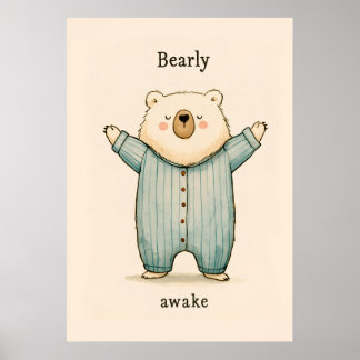 Söt Björn Pyjamas Nurseries Illustration Poster