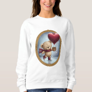 Söt björn som håller hjärtballong i snöig himmel – t shirt
