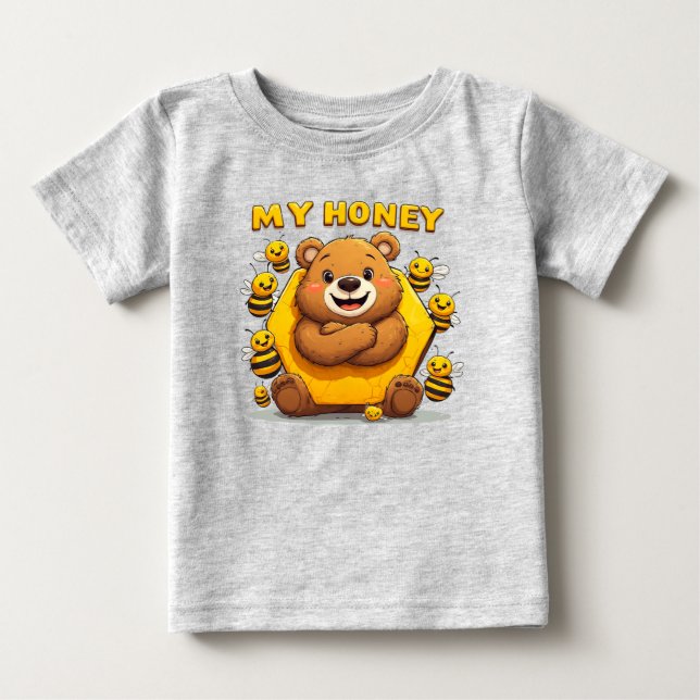 Söt björn som kramar gul bikaka t shirt (Framsida)