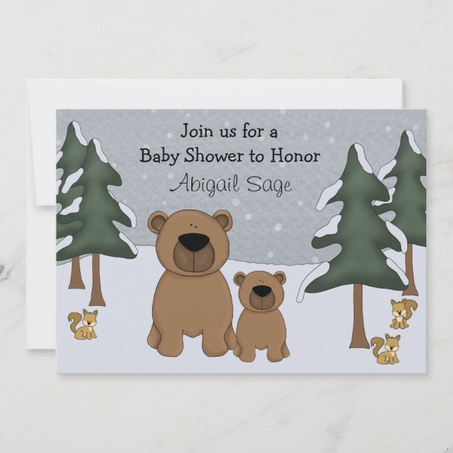 Söt björn vinter skogsbarn Baby Shower Inbjudan (Framsida)