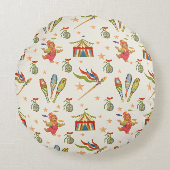 Söt Björncirkus Tema Rund Kuddöverdrag för Barn Kudde (Framsidan)