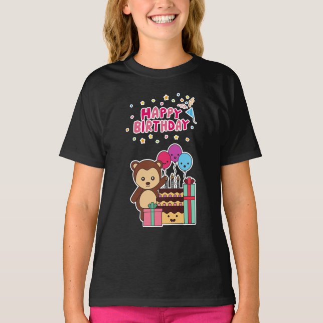 Söt Björns Födelsedagsfirande - Bedårande Tecknad  T Shirt (Framsida)