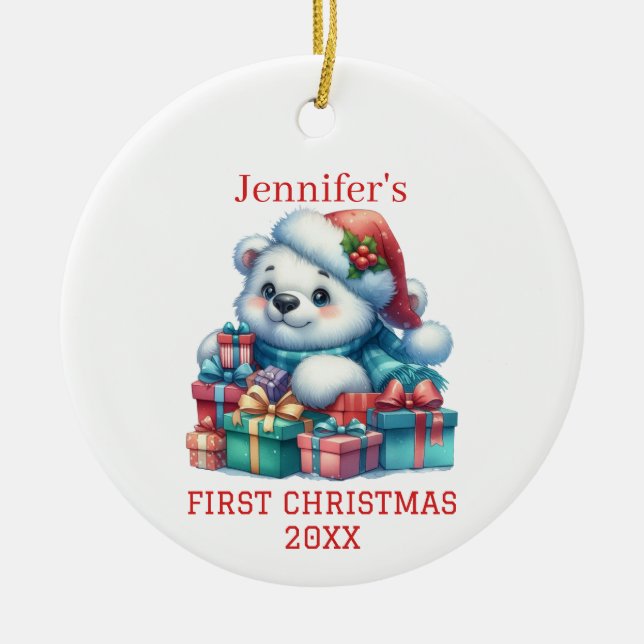 Söt björnunge jul julgransprydnad keramik (Framsidan)