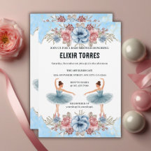 Söt Blå Akvarell Blommig Ballerina Baby Shower