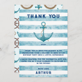 Söt blå akvarell nautisk sjöman ankare tack kort