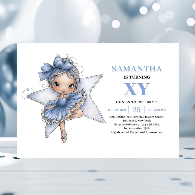 Söt Blå Älva Flicka 2-års Magisk inbjudan (Cute Blue Fairy Girl 2nd Birthday Magical invitation)