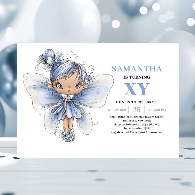 Söt Blå Älva Flicka Födelsedag Magisk Pastell Inbjudningar (Cute Blue Fairy Girl Birthday Magical Pastel invitation)