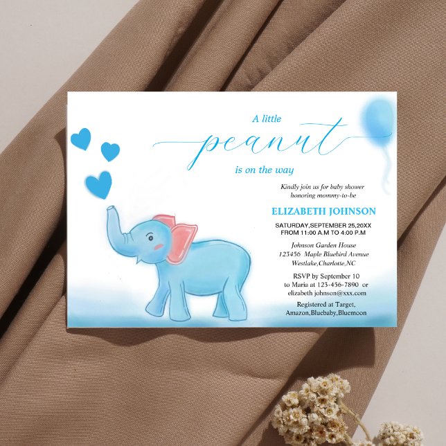 Söt blå baby-elefant med kärlek babydusch inbjudningar (Skapare uppladdad)
