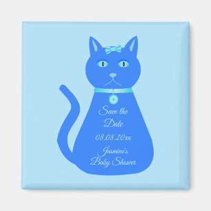 Söt Blå Baby Pojk Katt Anpassad Baby Shower Magnet