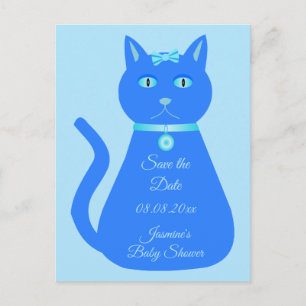 Söt blå baby pojke katt Anpassad baby shower Vykort